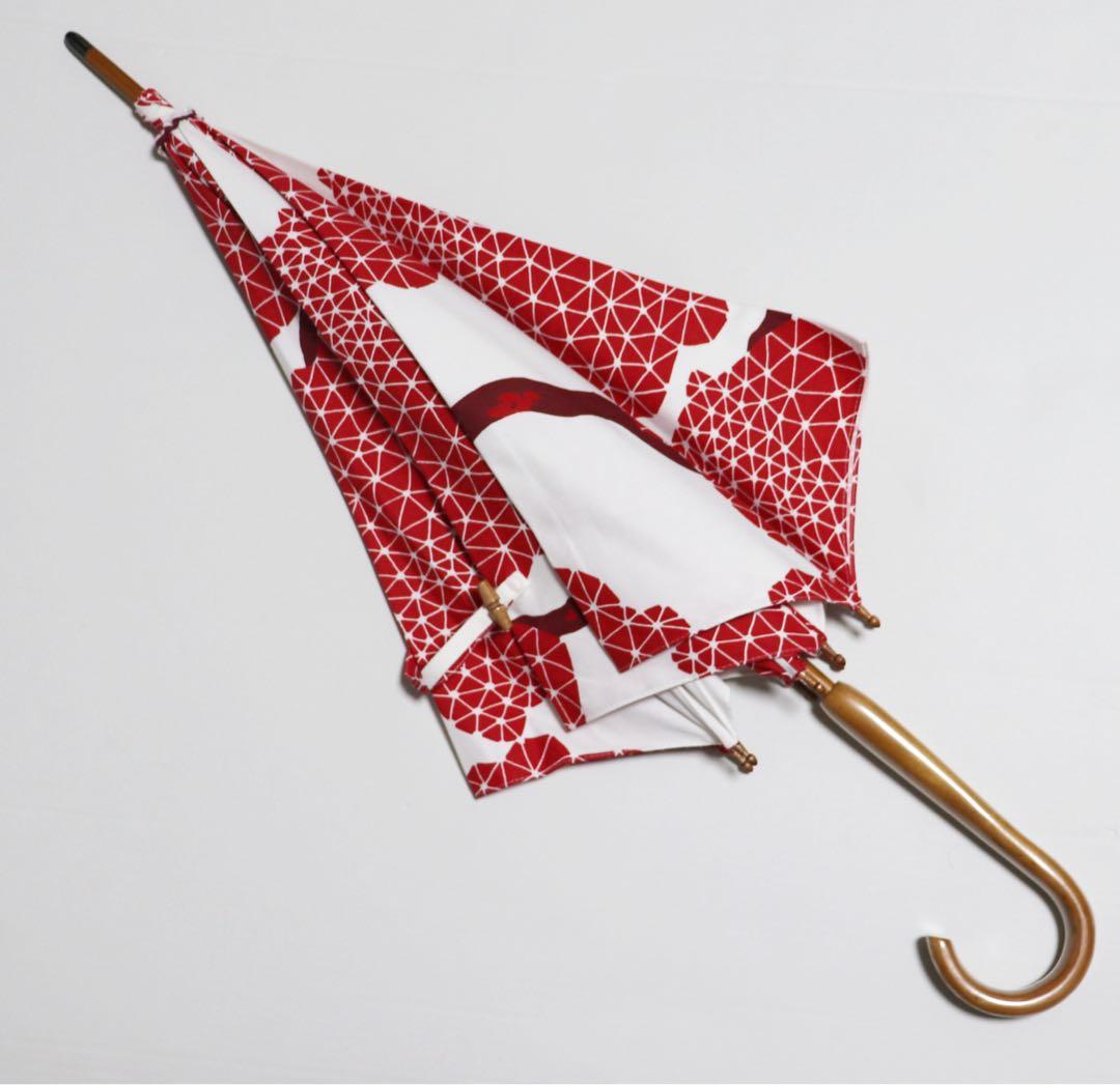 新品 日本製 赤と白のコントラストが美しい 上品和柄 高級長傘 UV加工 日傘