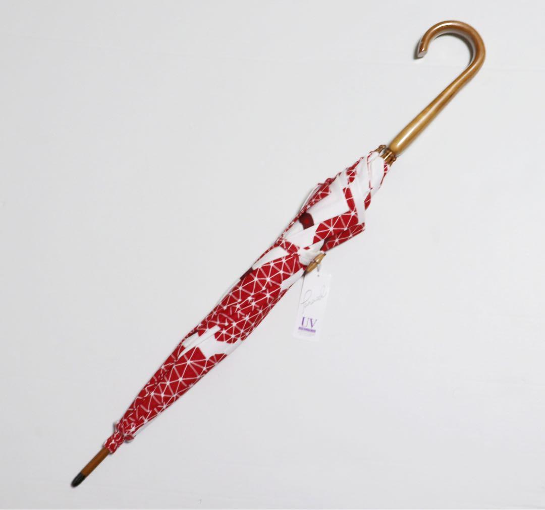 新品 日本製 赤と白のコントラストが美しい 上品和柄 高級長傘 UV加工 日傘