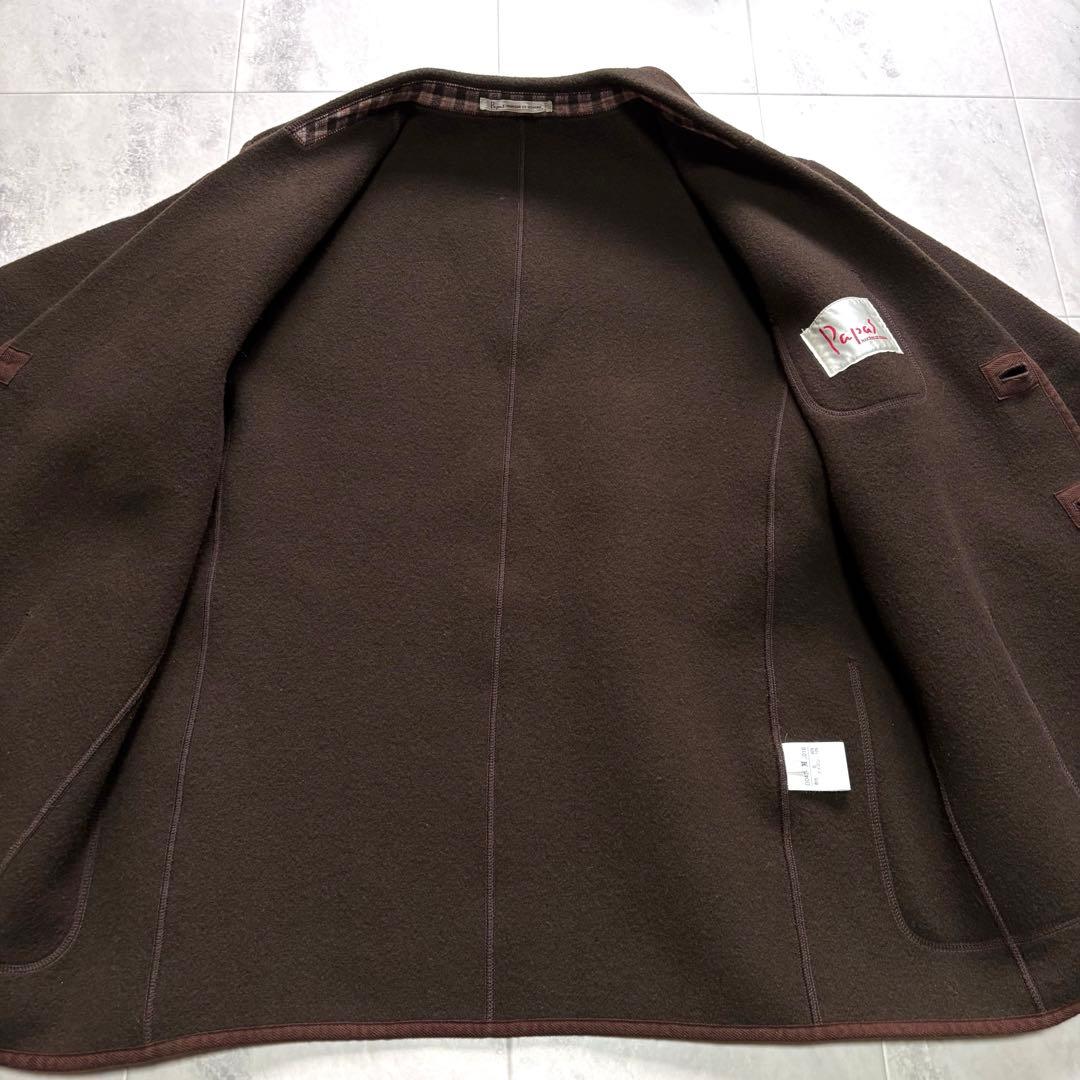 【美品】パパス 縮絨ウール テーラードジャケット パイピング 刺繍ロゴ クルミ釦
