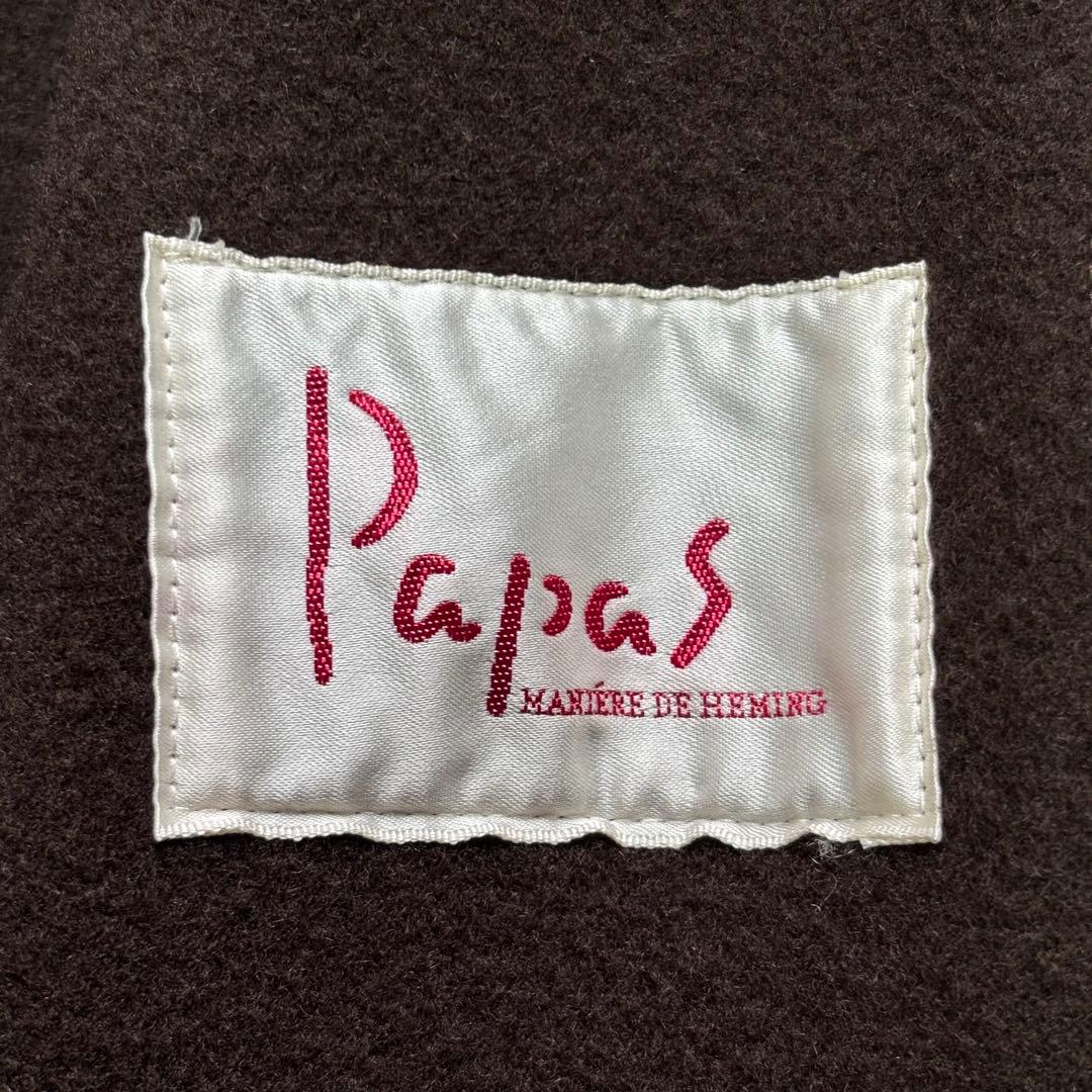 【美品】パパス 縮絨ウール テーラードジャケット パイピング 刺繍ロゴ クルミ釦