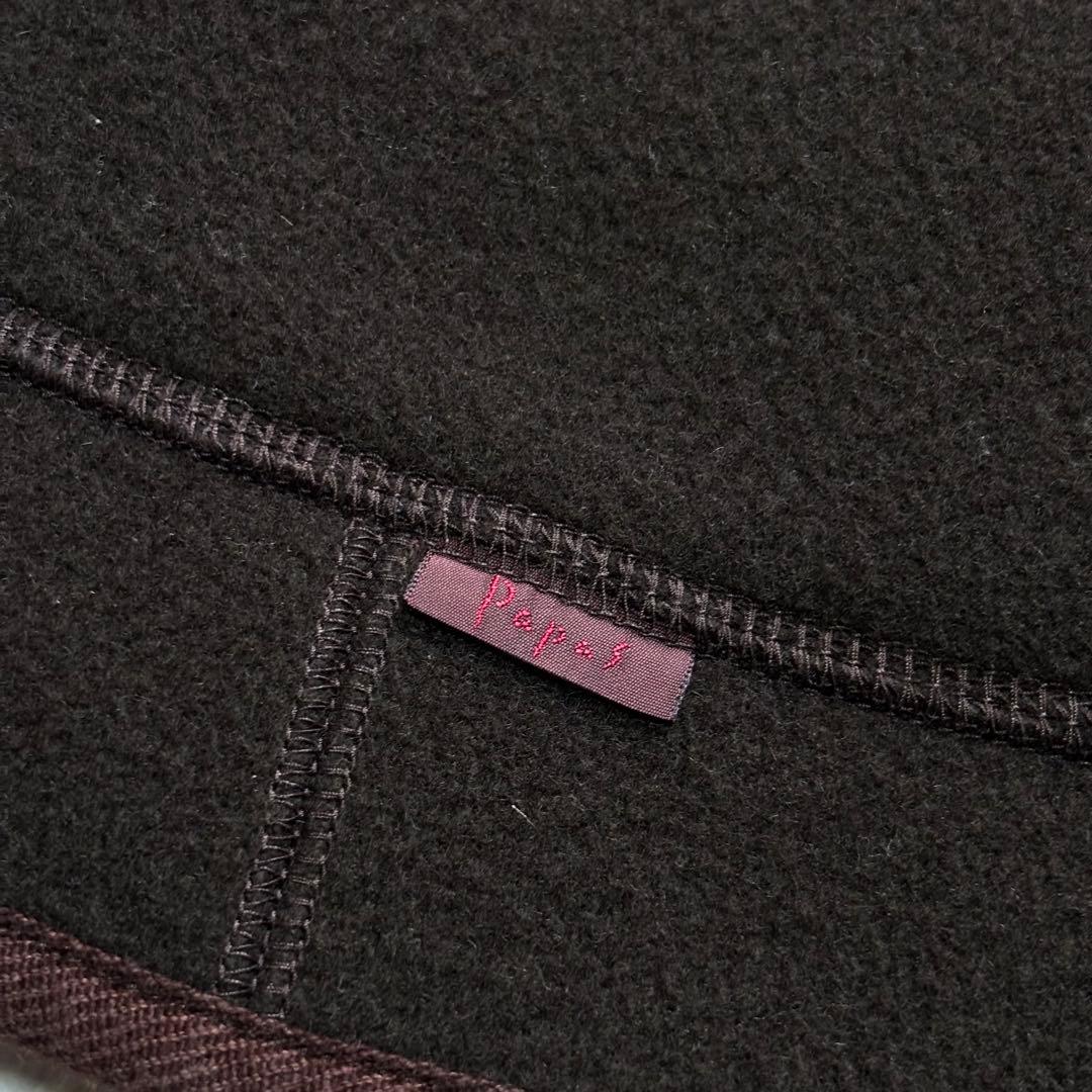 【美品】パパス 縮絨ウール テーラードジャケット パイピング 刺繍ロゴ クルミ釦