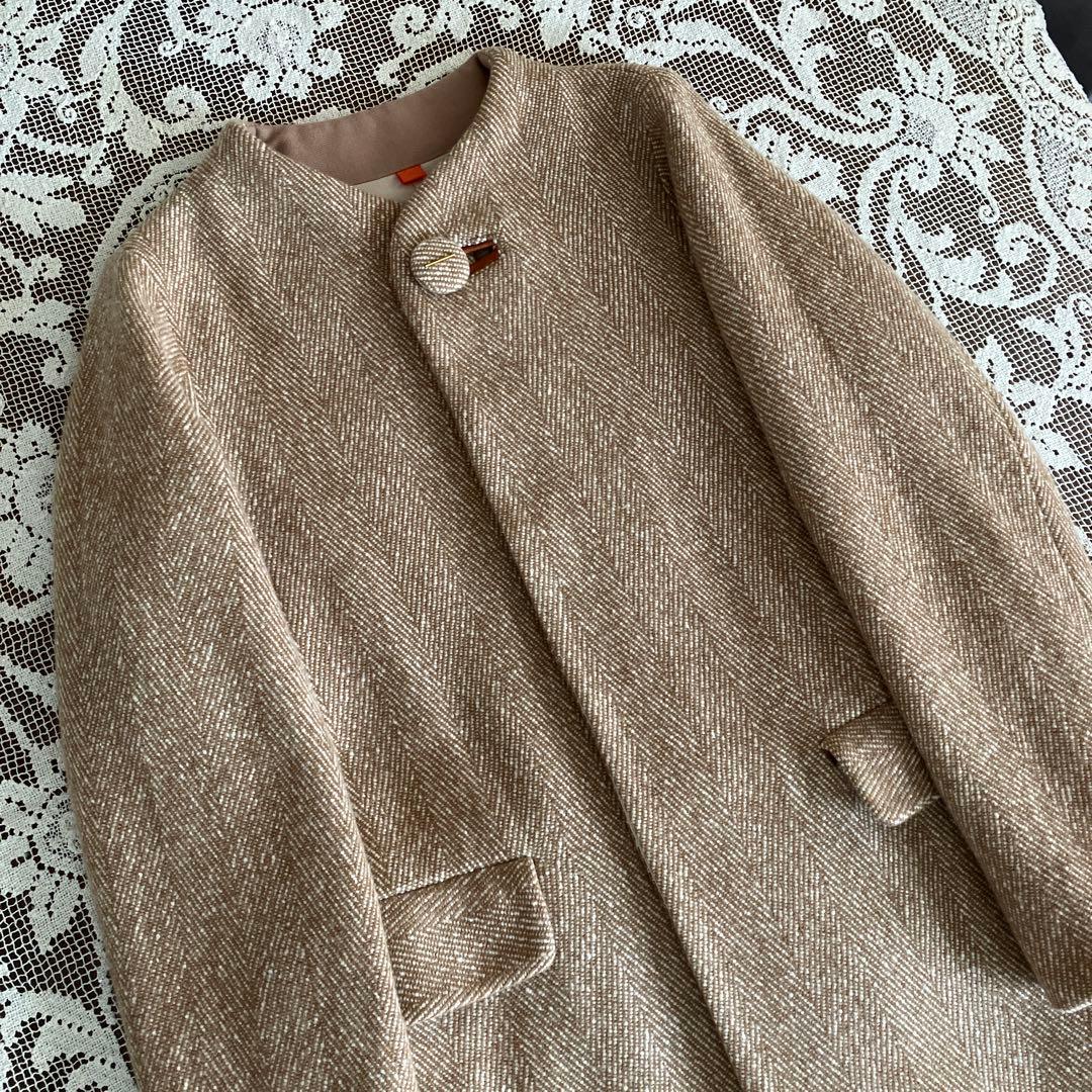 パラスパレス　ヘリンボーン織り　膝丈コート　カシミヤ混　 Lサイズ