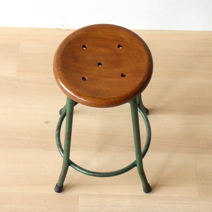 ヴィンテージ　アイアンスツール⑩　無垢材　鉄脚　古家具　レトロ