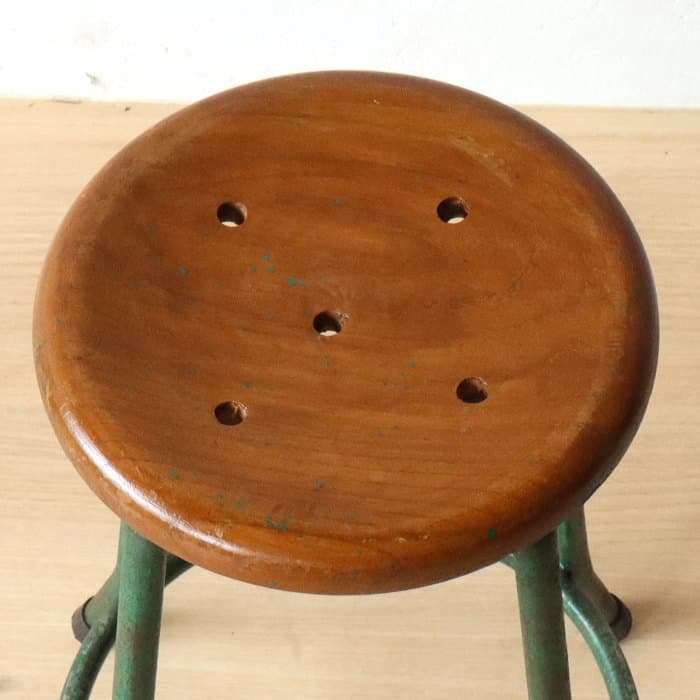 ヴィンテージ　アイアンスツール⑩　無垢材　鉄脚　古家具　レトロ