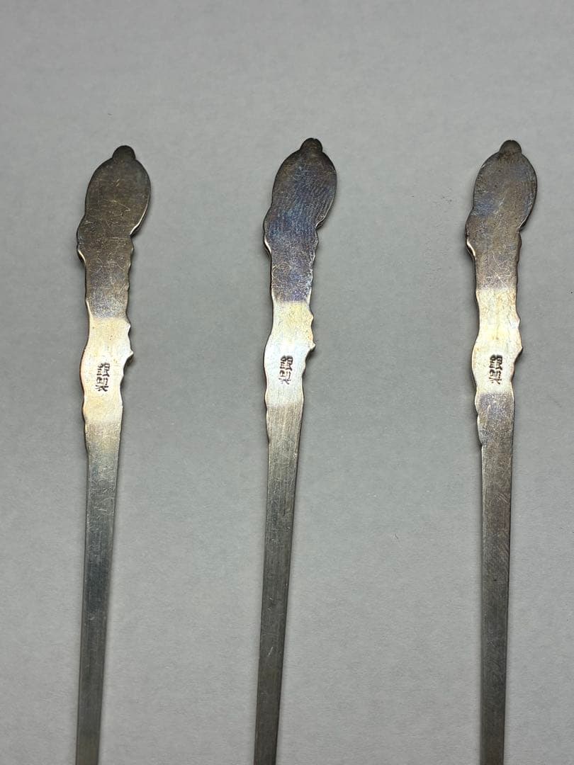 銀製　菓子楊枝　鶴亀　5本セット