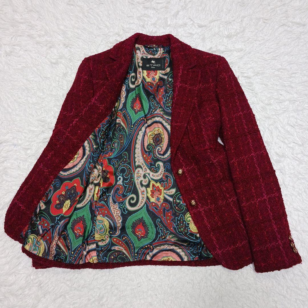 ✨美品✨近年モデル✨42サイズ✨エトロ　ツイードジャケット　ボルドー　ペイズリー