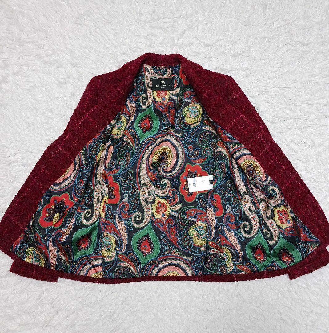 ✨美品✨近年モデル✨42サイズ✨エトロ　ツイードジャケット　ボルドー　ペイズリー