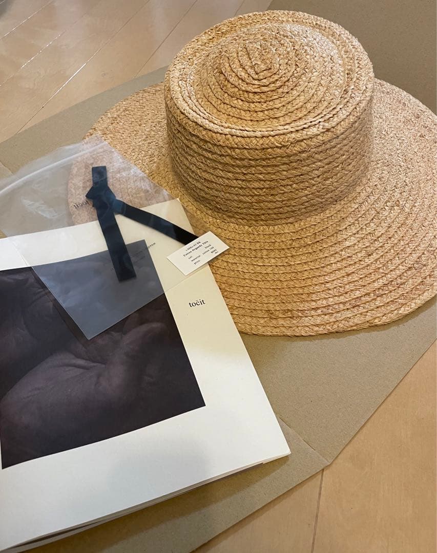 tocit トチエット　ナチュラル 麦わら帽子　リボン付き
