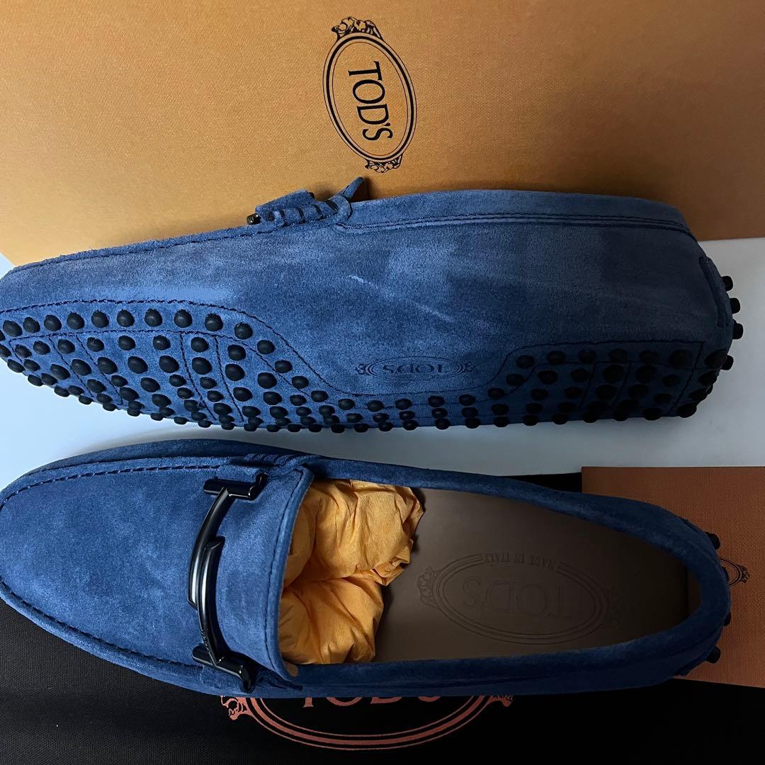 トッズ☆新品☆TOD’s メンズ レザー ゴンミーニ ローファー/ブルー25cm