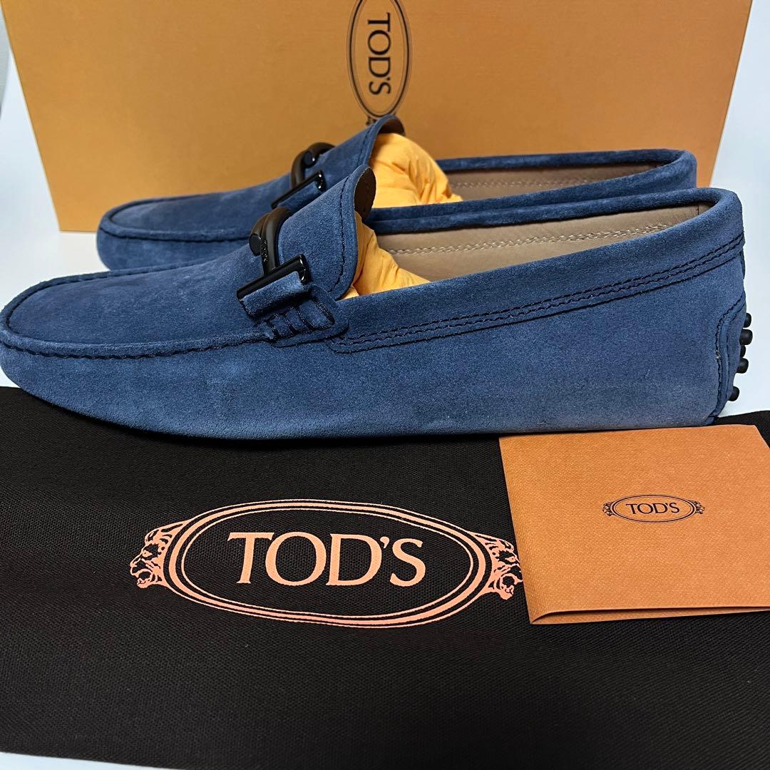 トッズ☆新品☆TOD’s メンズ レザー ゴンミーニ ローファー/ブルー25cm
