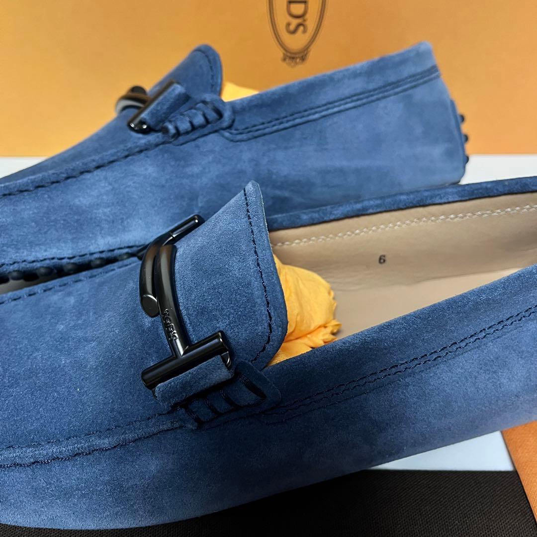 トッズ☆新品☆TOD’s メンズ レザー ゴンミーニ ローファー/ブルー25cm