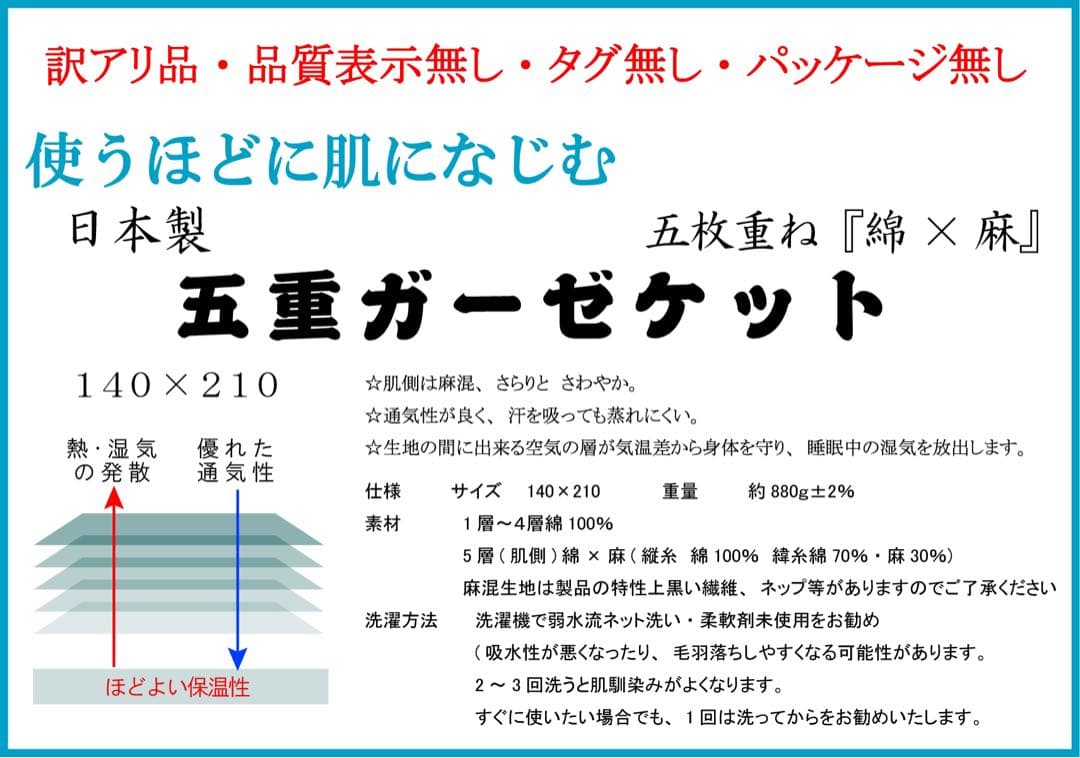 新品・未使用・ロフテーガーゼケット・訳あり品・ブルー2枚セット
