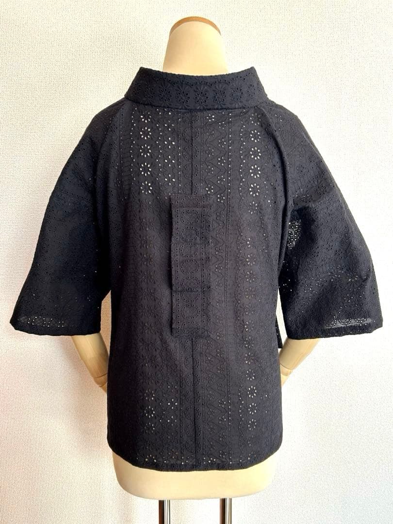 【期間限定お値下げ】黒レース半襦袢　筒袖　綿100　　ハンドメイド　半衿付き