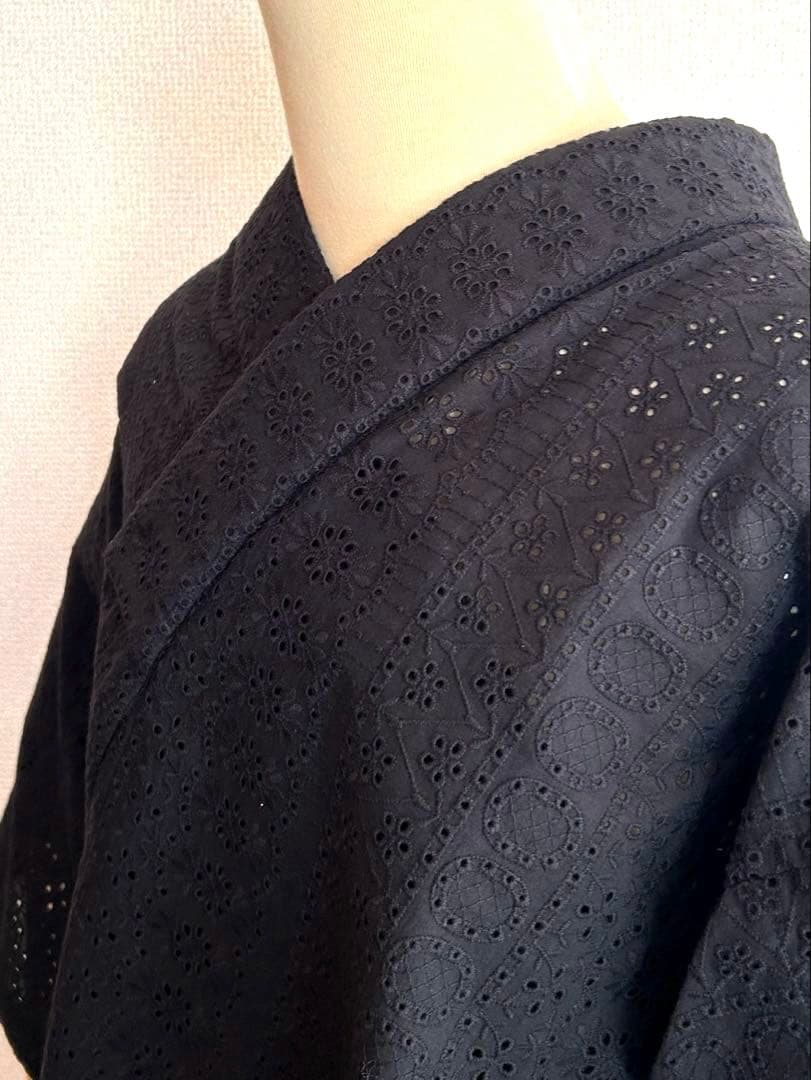 【期間限定お値下げ】黒レース半襦袢　筒袖　綿100　　ハンドメイド　半衿付き