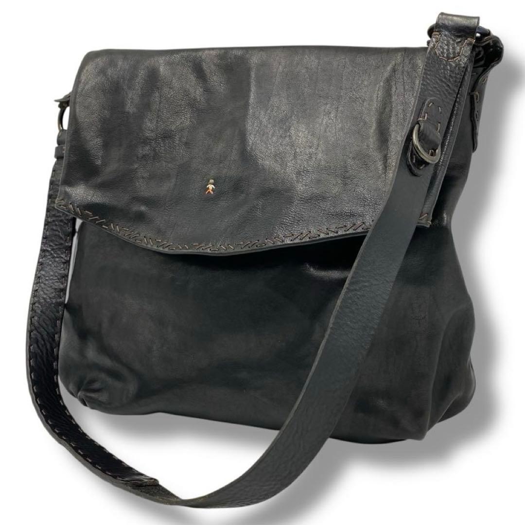 美品 エンリーべグリン レザー ショルダーバッグ 大容量 本革 ブラック 希少