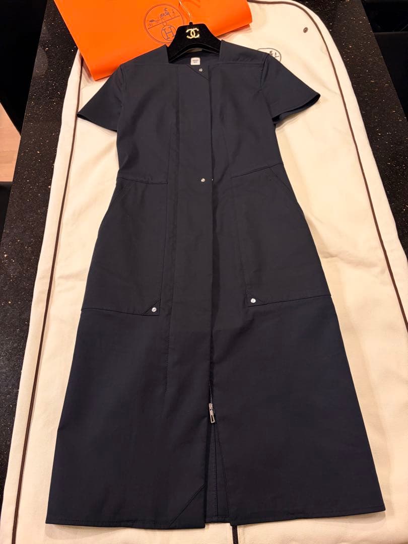 最終価格❗️【HERMÈS】フランス製　フロントジップワンピース 刻印ファスナー