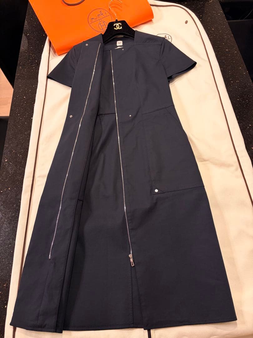 最終価格❗️【HERMÈS】フランス製　フロントジップワンピース 刻印ファスナー