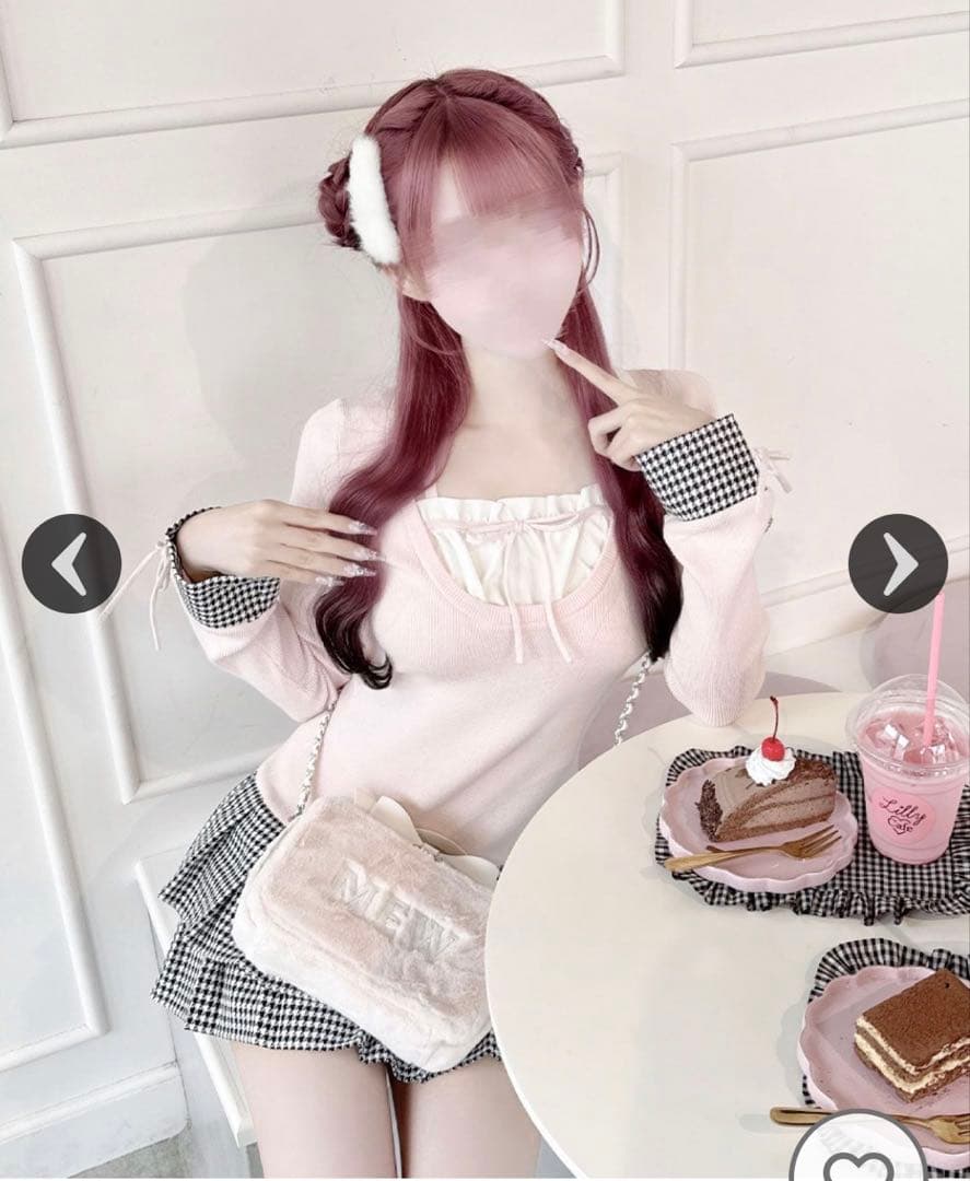 honey mew ハニーミュウ 千鳥プリーツドッキングワンピース＊ピンク