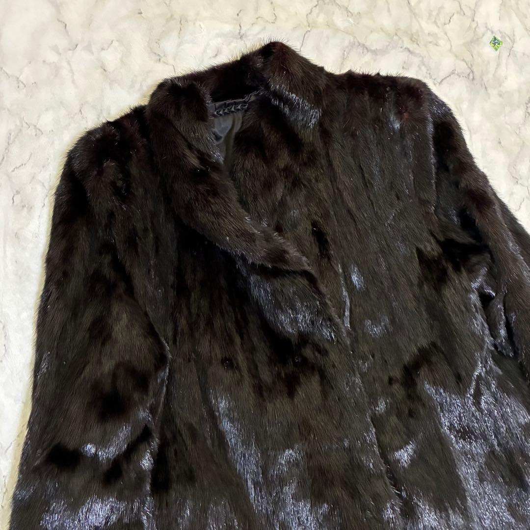 毛皮 リアルファー ロング コート 黒 ブラック