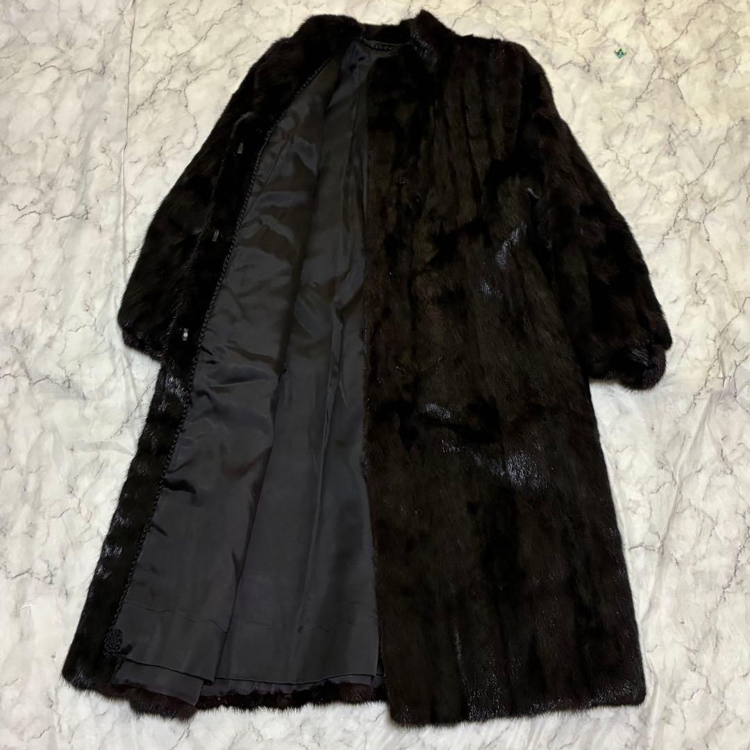 毛皮 リアルファー ロング コート 黒 ブラック