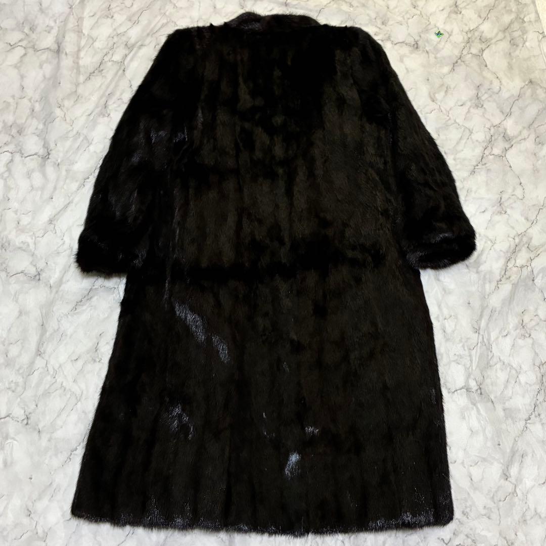 毛皮 リアルファー ロング コート 黒 ブラック