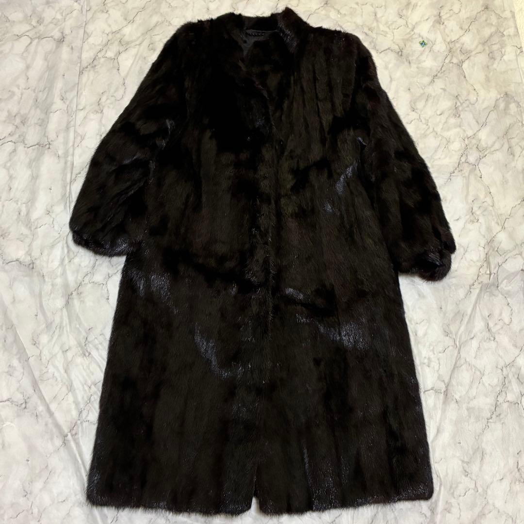 毛皮 リアルファー ロング コート 黒 ブラック