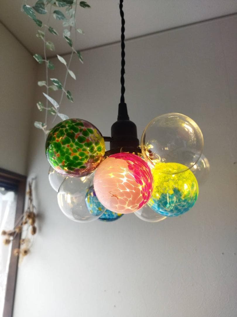 【L】昭和レトロなバブルボールガラスペンダントライトカラフルバブルアンティーク系