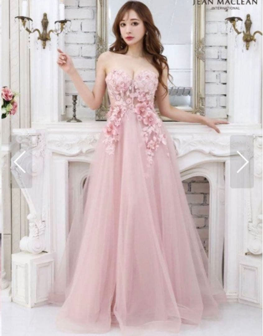 バースデードレス ピンク フラワー刺繍 オフショルダードレス