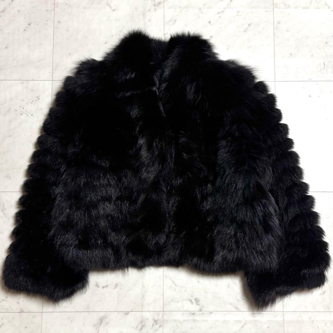 美品 【クロップド丈】 SAGA FOX 毛皮コート 銀サガ ブラック 9号