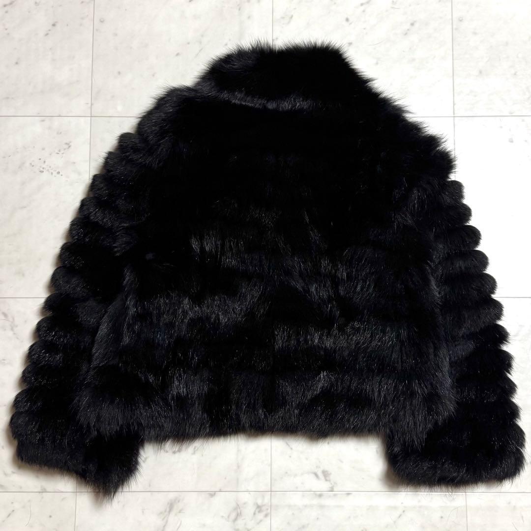 美品 【クロップド丈】 SAGA FOX 毛皮コート 銀サガ ブラック 9号