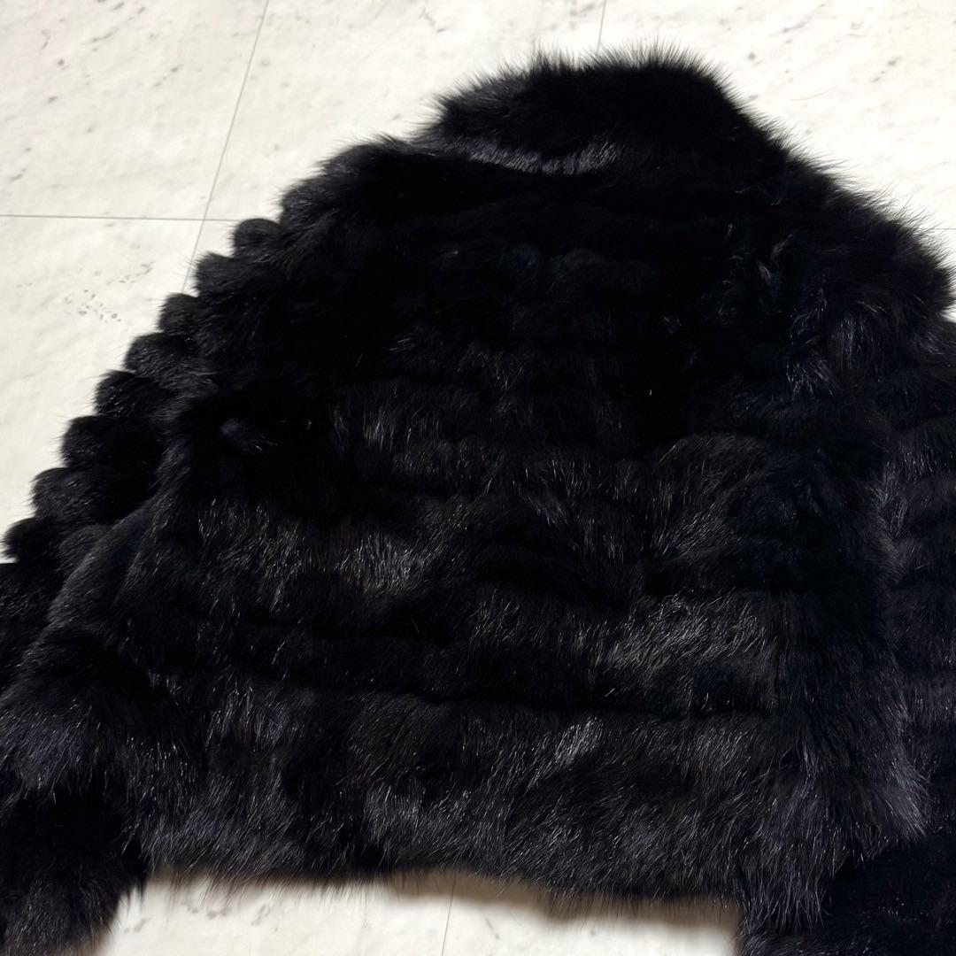 美品 【クロップド丈】 SAGA FOX 毛皮コート 銀サガ ブラック 9号