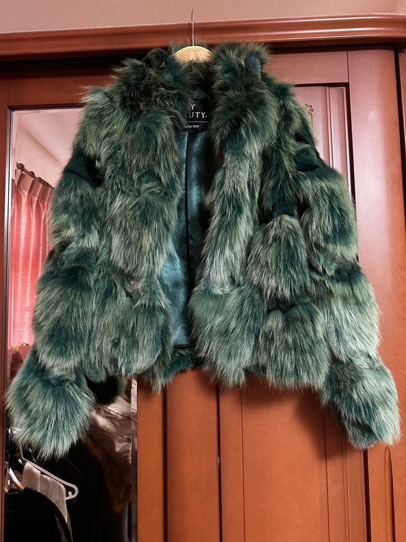 緑色 ファーショートジャケット
