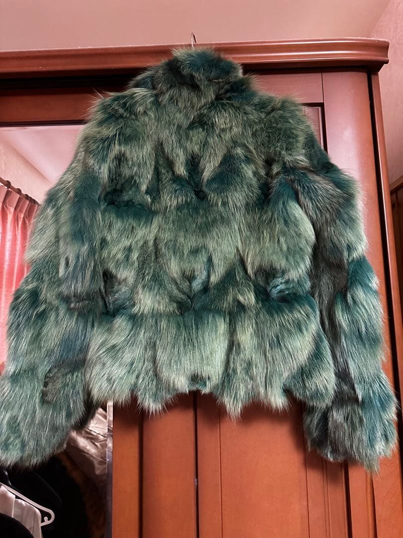 緑色 ファーショートジャケット