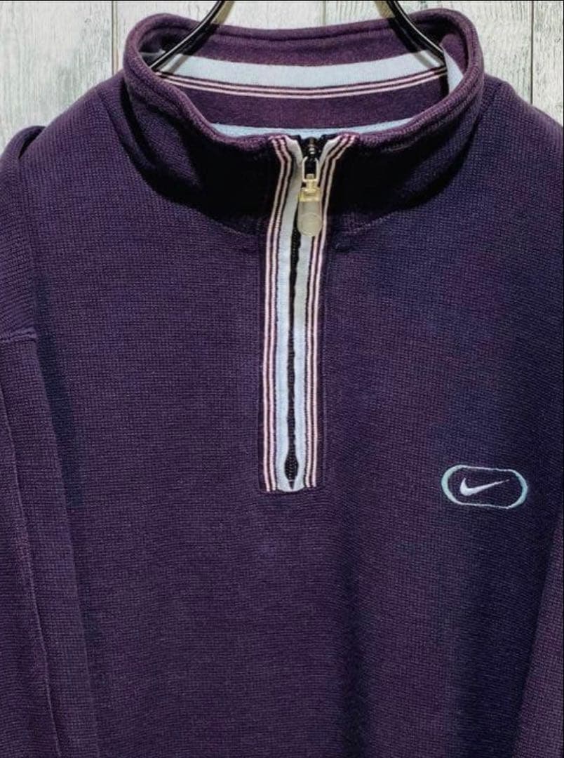 【※レア物】NIKE ナイキ★刺繍ロゴ ハーフジップ スウェット 紫 XL 人気