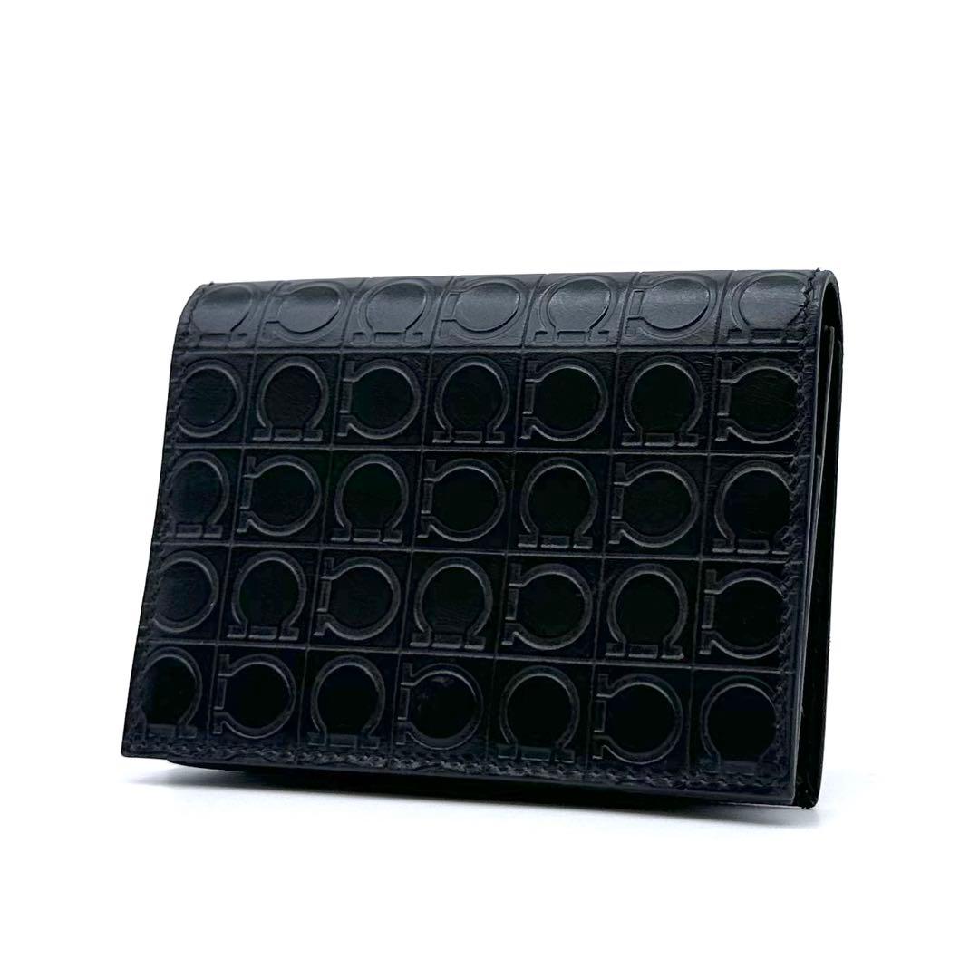 美品✨フェラガモ ガンチーニ エンボスレザー 名刺入れ カードケース ブラック