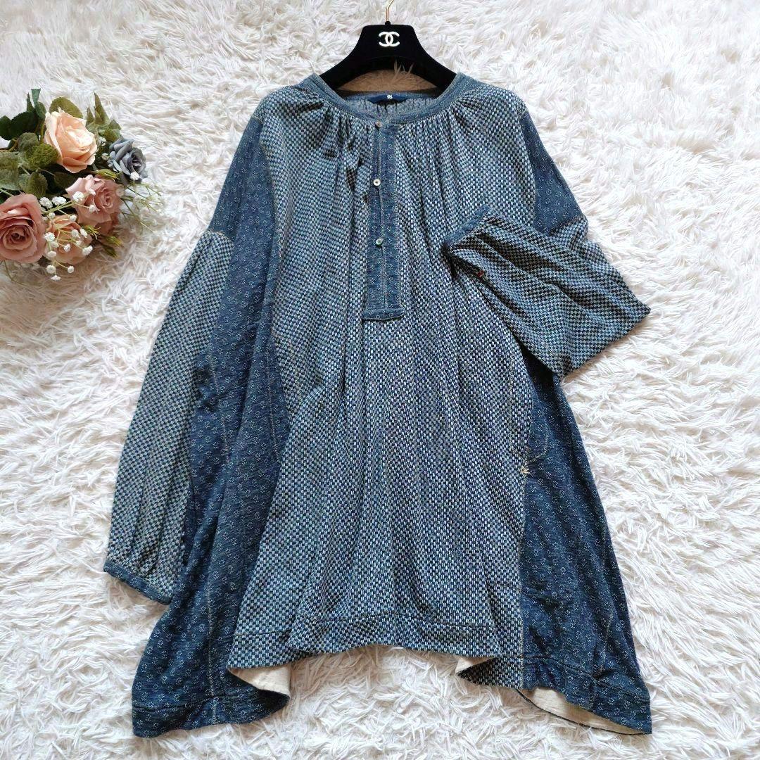 希少　45R　お祭り限定　パッチワーク　インディゴ　プルオーバー　リネン　刺繍