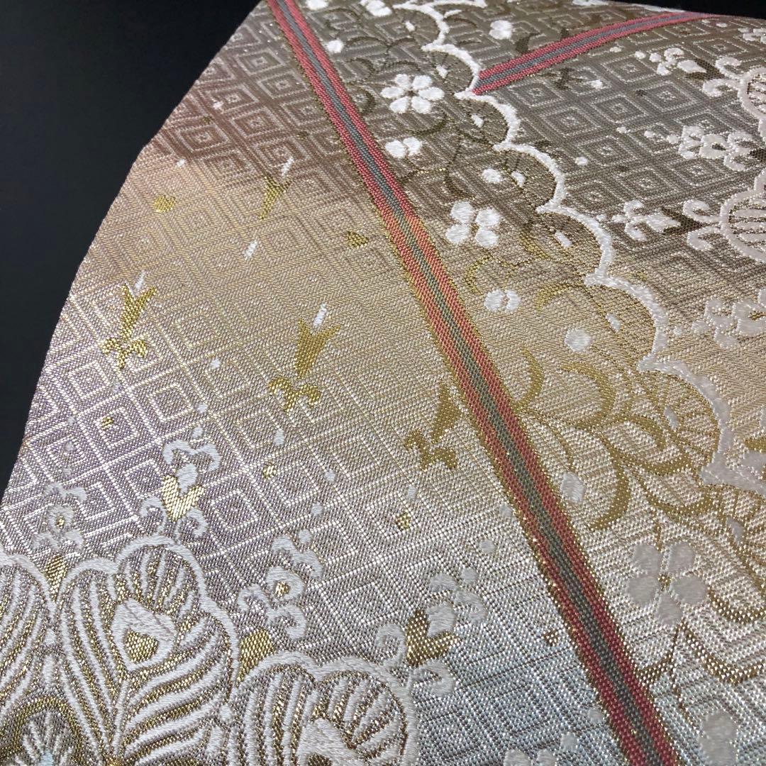 SO-754 袋帯 六通 正絹 華 菱 孔雀羽 幾何学模様 金銀糸 フォーマル