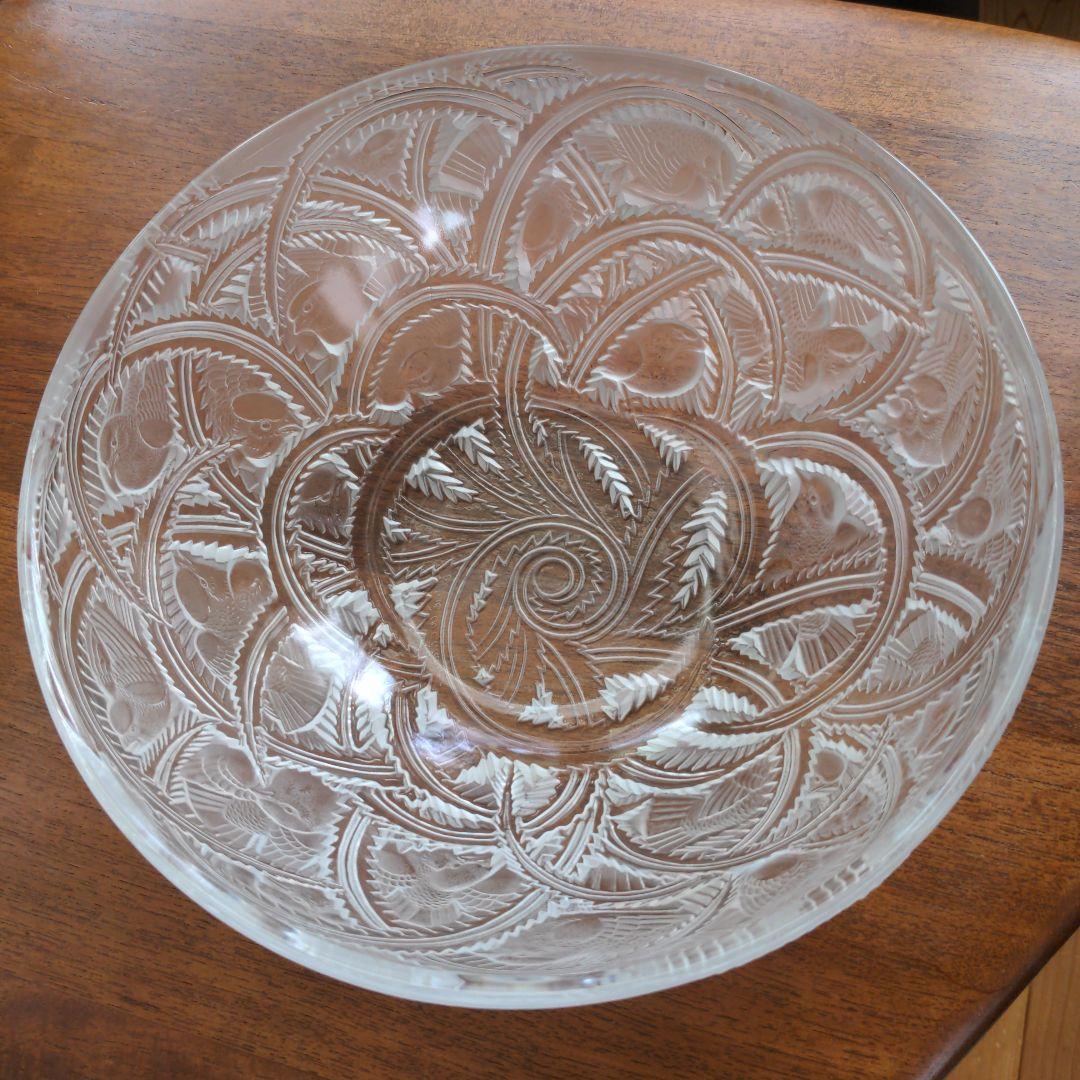 ラリック　クリスタルガラス　陽刻小鳥図ボウル