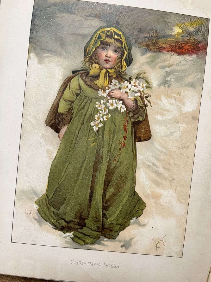 クリスマス　洋書　アンティーク　稀少　古書　絵本　少女　リトグラフ