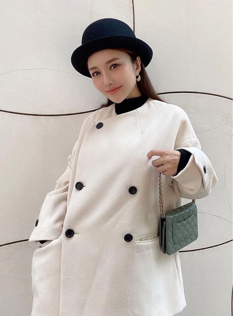 eimy istoire バイカラーボタンショートコート