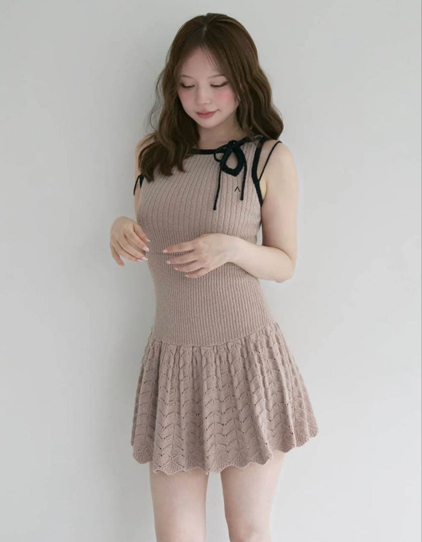 ANDMARY Heart crochet mini dress ブラック