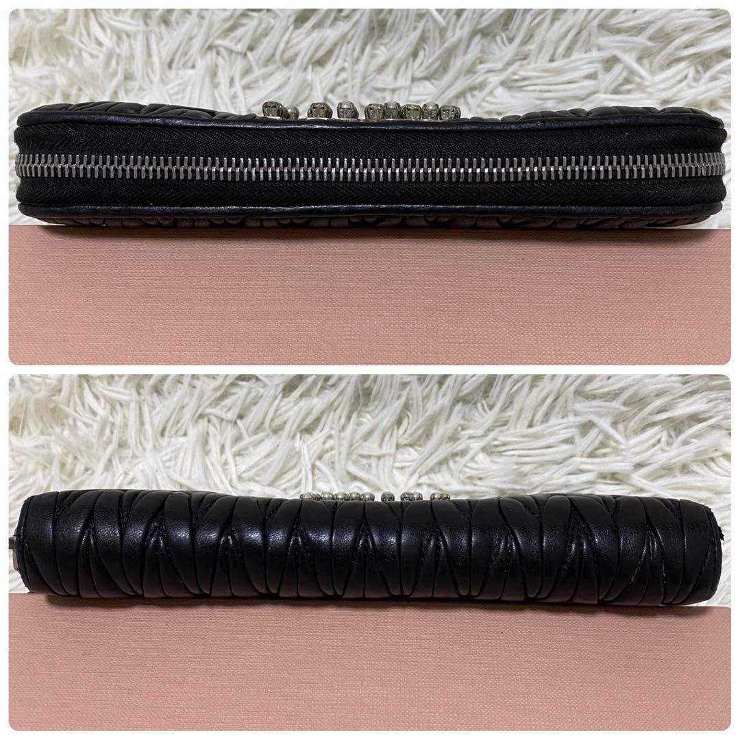 【極美品◦付属品完備✨】MIUMIU 長財布 ラウンド マテラッセ クリスタル黒