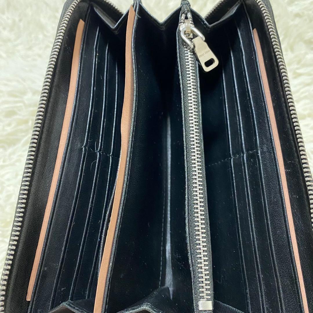 【極美品◦付属品完備✨】MIUMIU 長財布 ラウンド マテラッセ クリスタル黒