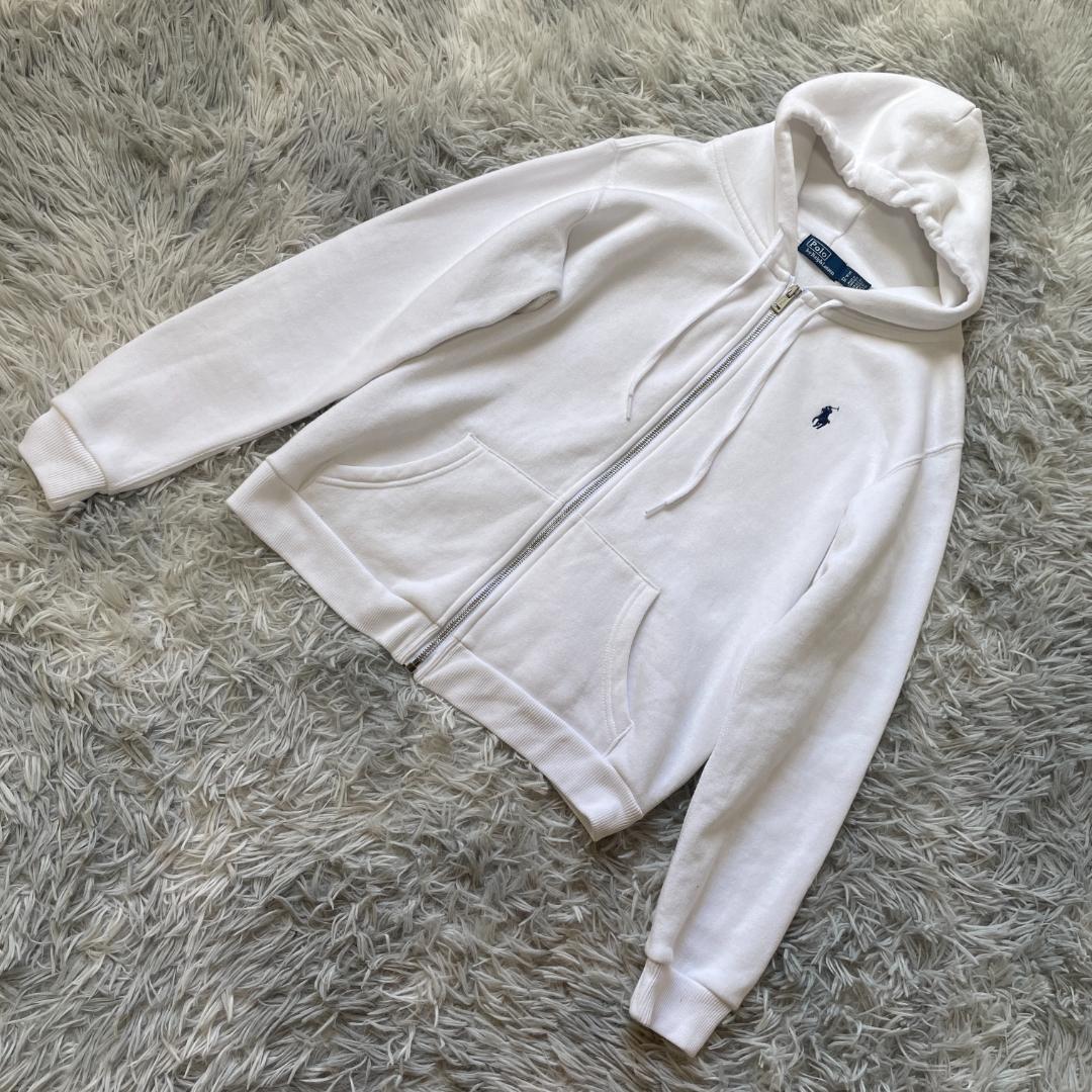 ポロ ラルフローレン ジップパーカー ホワイト レディスS 刺繍ロゴ