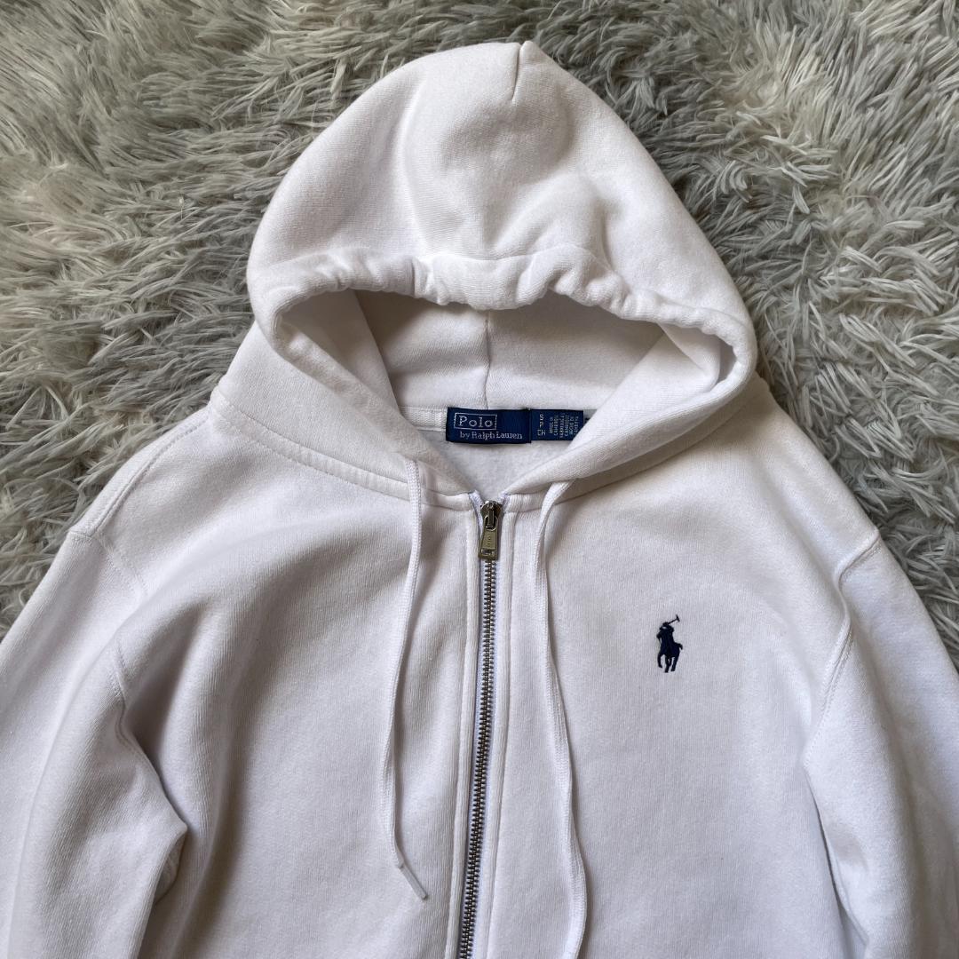 ポロ ラルフローレン ジップパーカー ホワイト レディスS 刺繍ロゴ