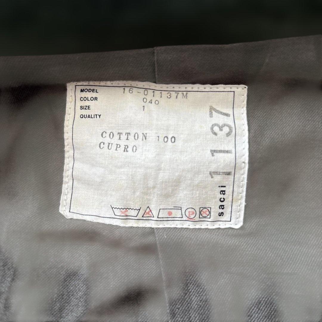 美品【ベロアきりかえ】サカイ　テーラード ジャケットM 紺　コットン