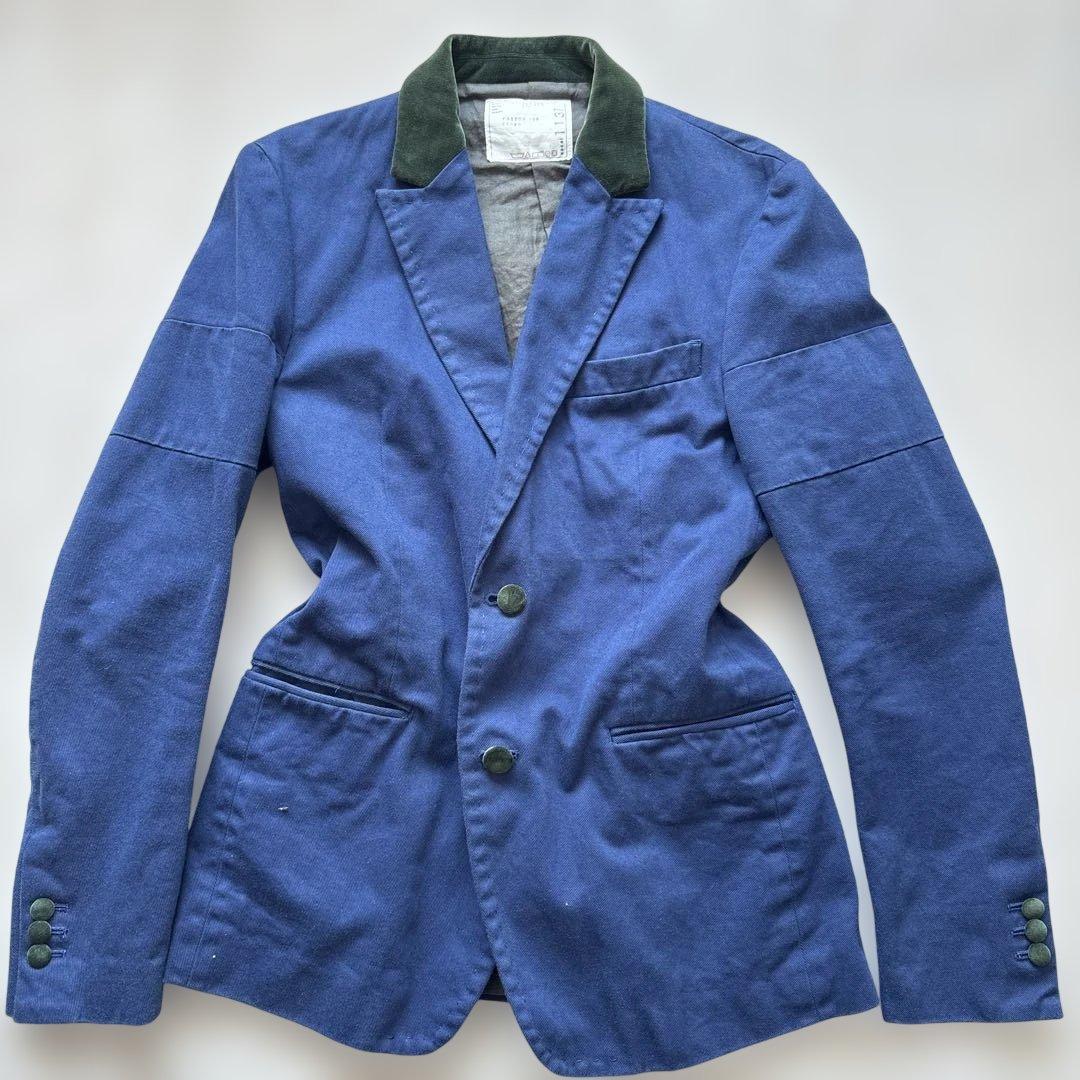 美品【ベロアきりかえ】サカイ　テーラード ジャケットM 紺　コットン