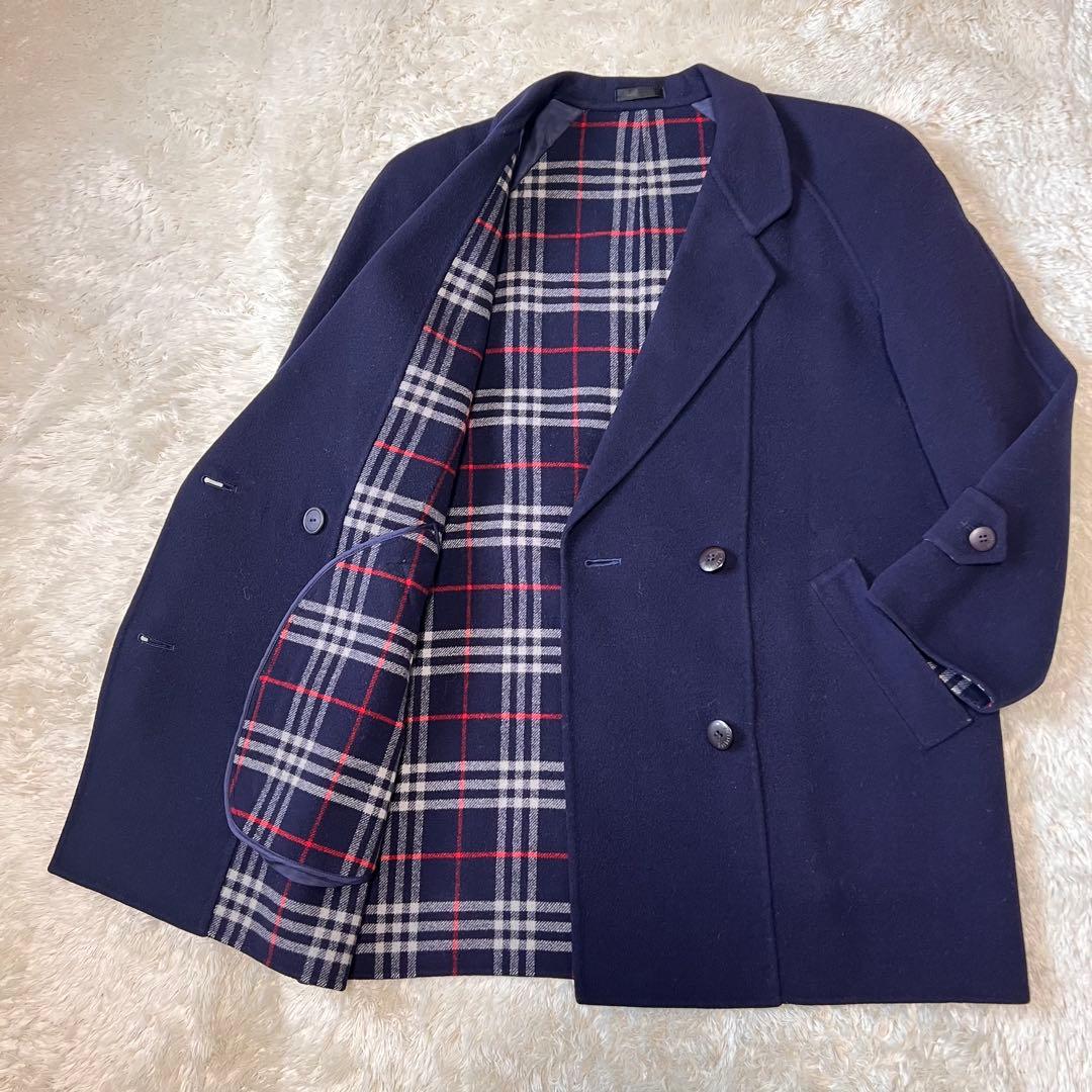 バーバリー カシミヤ混 チェスターコート ネイビー ダブル 9号