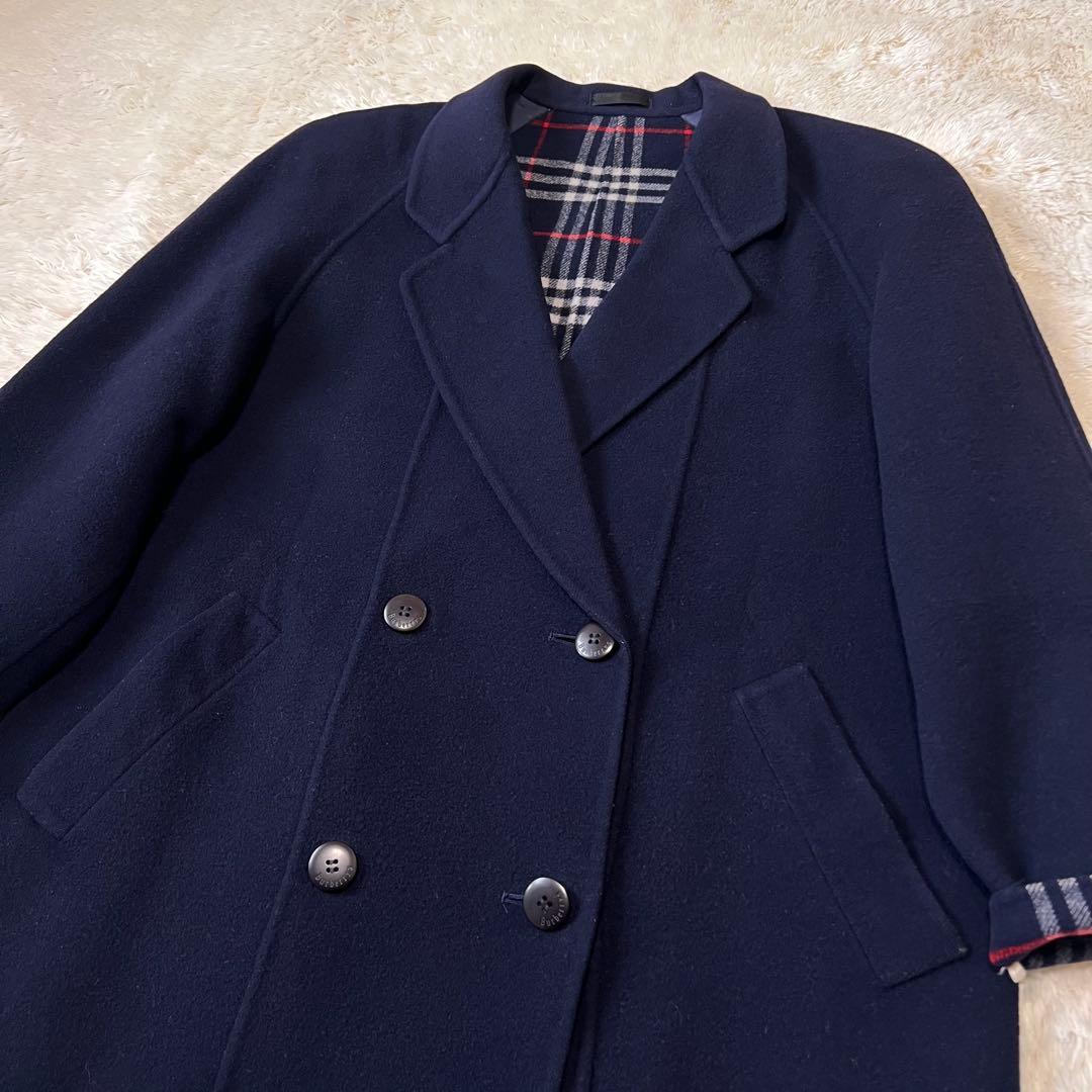 バーバリー カシミヤ混 チェスターコート ネイビー ダブル 9号