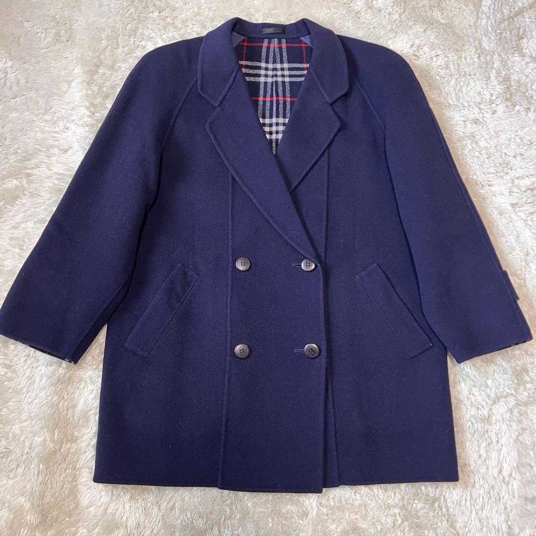 バーバリー カシミヤ混 チェスターコート ネイビー ダブル 9号